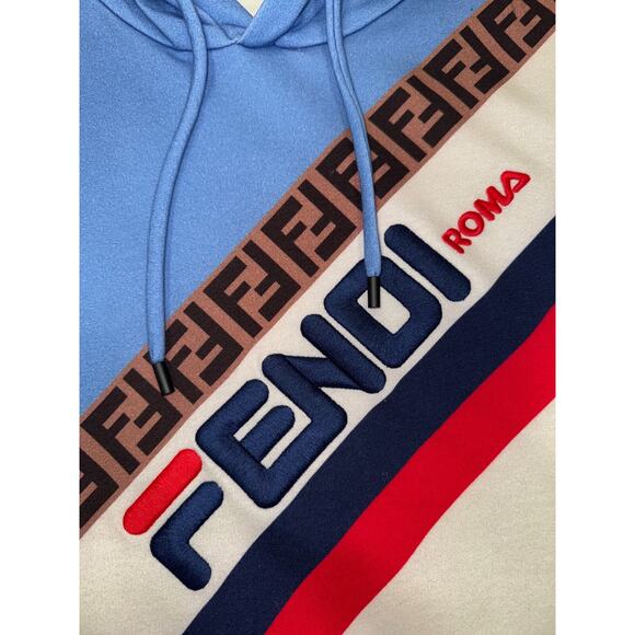Fendi Roma Mania Fila All Over Logo White Blue Red Sweatshirt Hoodie Large L - Picture 6 of 16